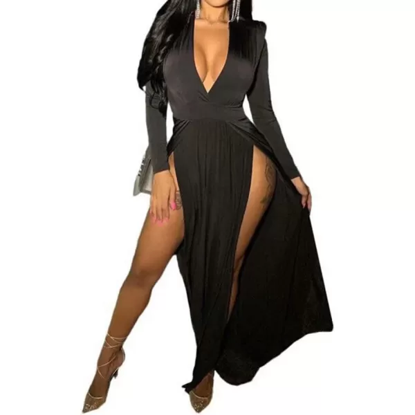 Womens Off Shoulder High Split Long Formal Party Maxi Dress Evening GownBlack2