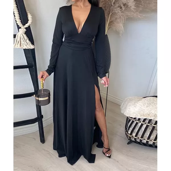 Womens Off Shoulder High Split Long Formal Party Maxi Dress Evening GownBlack3