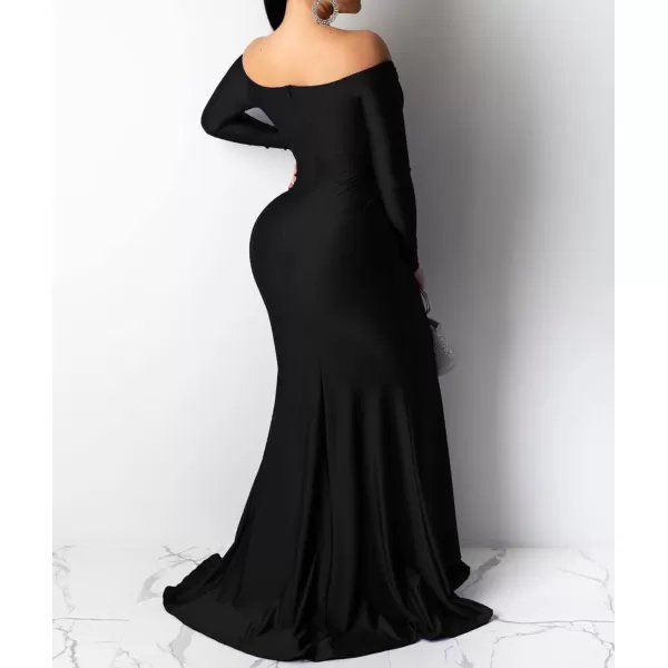 Womens Off Shoulder High Split Long Formal Party Maxi Dress Evening GownBlue