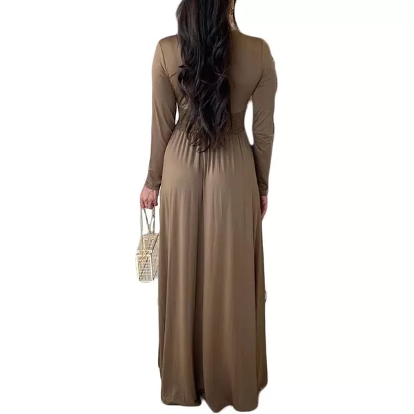 Womens Off Shoulder High Split Long Formal Party Maxi Dress Evening GownBrown3
