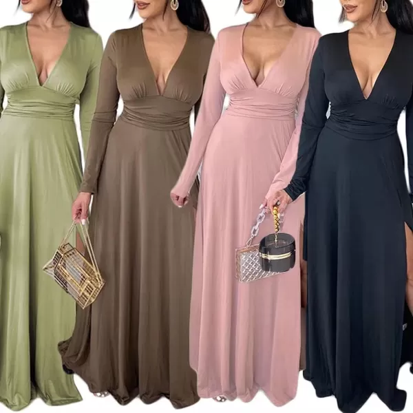 Womens Off Shoulder High Split Long Formal Party Maxi Dress Evening GownBrown3