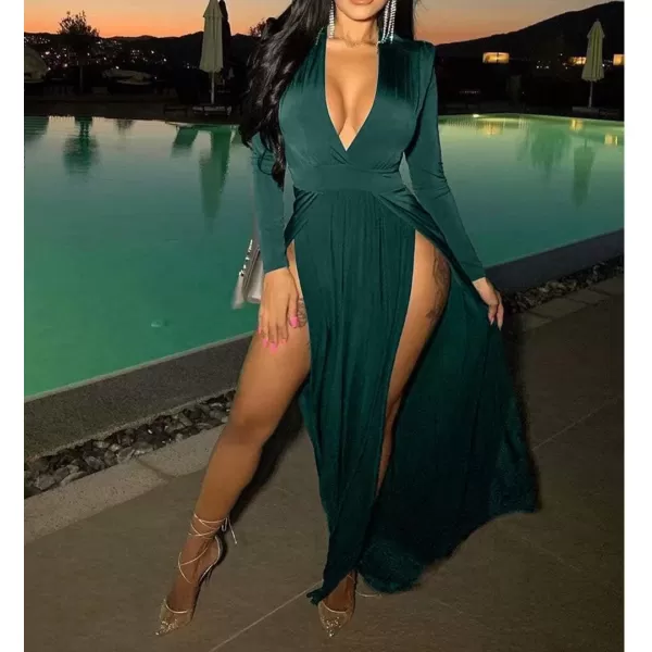 Womens Off Shoulder High Split Long Formal Party Maxi Dress Evening GownDark Green2