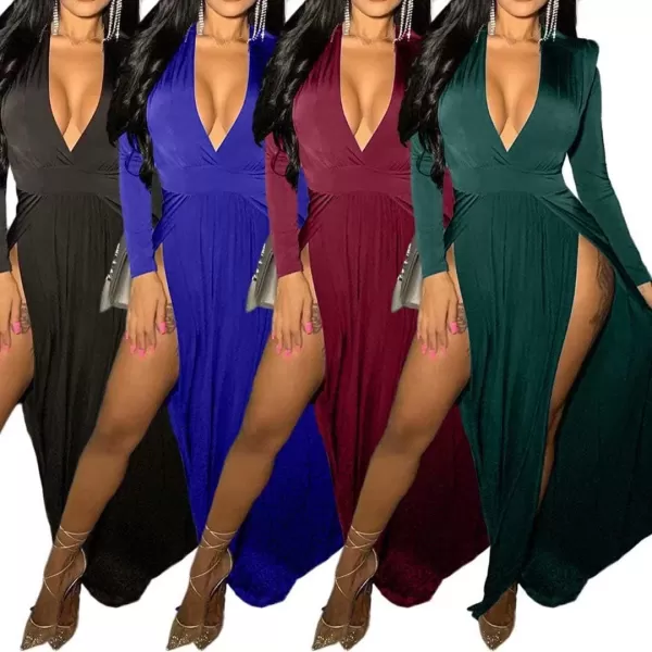Womens Off Shoulder High Split Long Formal Party Maxi Dress Evening GownDark Green2