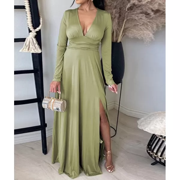 Womens Off Shoulder High Split Long Formal Party Maxi Dress Evening GownGreen3