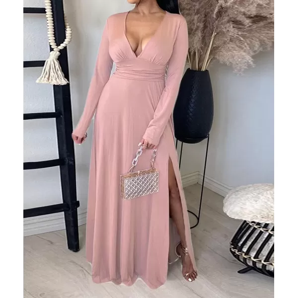 Womens Off Shoulder High Split Long Formal Party Maxi Dress Evening GownPink3