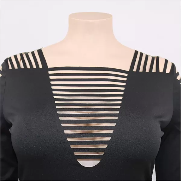 Womens Sexy Plus Size Long Sleeve Rhinestone Mesh See Through Bodycon Party Club Mini Dress ClubwearBlack3