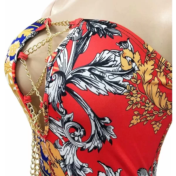 Womens Spaghetti Strap Leaf Printed Maxi Dress Bandage Bodycon Beach Holiday Long Dress166 Red