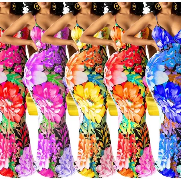 Womens Spaghetti Strap Leaf Printed Maxi Dress Bandage Bodycon Beach Holiday Long Dress785 Red