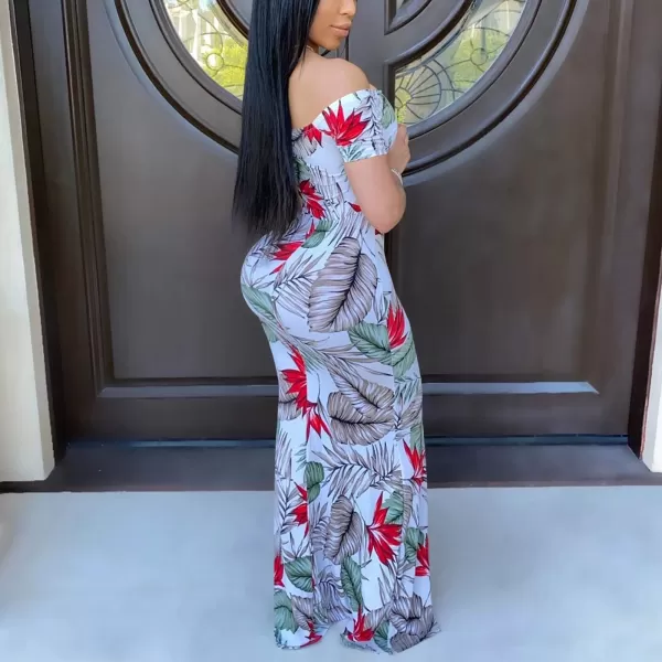 Womens Spaghetti Strap Leaf Printed Maxi Dress Bandage Bodycon Beach Holiday Long DressFloral Light Blue
