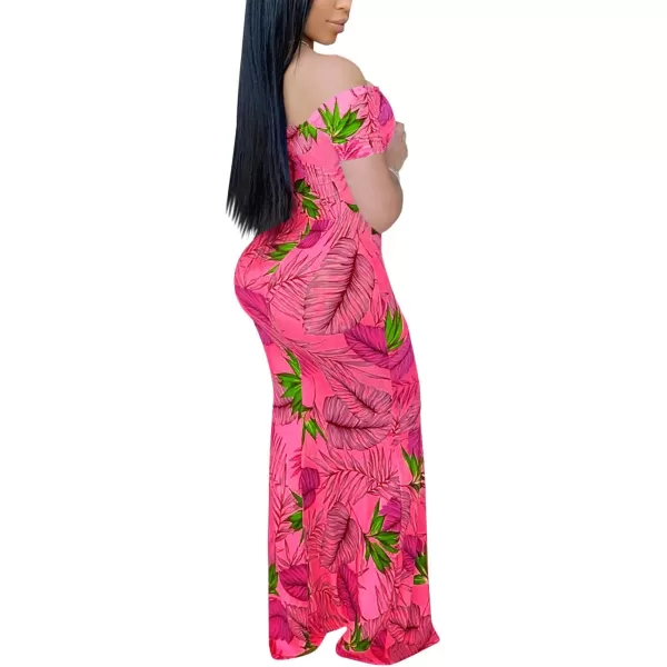 Womens Spaghetti Strap Leaf Printed Maxi Dress Bandage Bodycon Beach Holiday Long DressFloral Red