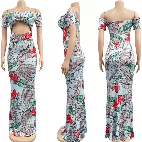 Womens Spaghetti Strap Leaf Printed Maxi Dress Bandage Bodycon Beach Holiday Long DressFloral Red