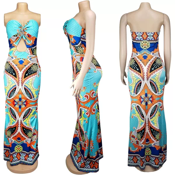 Womens Spaghetti Strap Leaf Printed Maxi Dress Bandage Bodycon Beach Holiday Long DressGreen