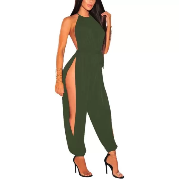 IyMoo Sexy Jumpsuits for Women One Piece Women Sleeveless Party Outfits Hight Split Pants RomperArmy Green