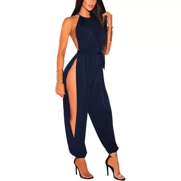 IyMoo Sexy Jumpsuits for Women One Piece Women Sleeveless Party Outfits Hight Split Pants RomperDark Blue