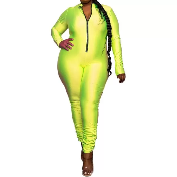 IyMoo Sexy Plus Size Jumpsuits for Women  Long Sleeve Leopard Print Zip V Neck Bodycon Long Romper Playsuits329 Yellow