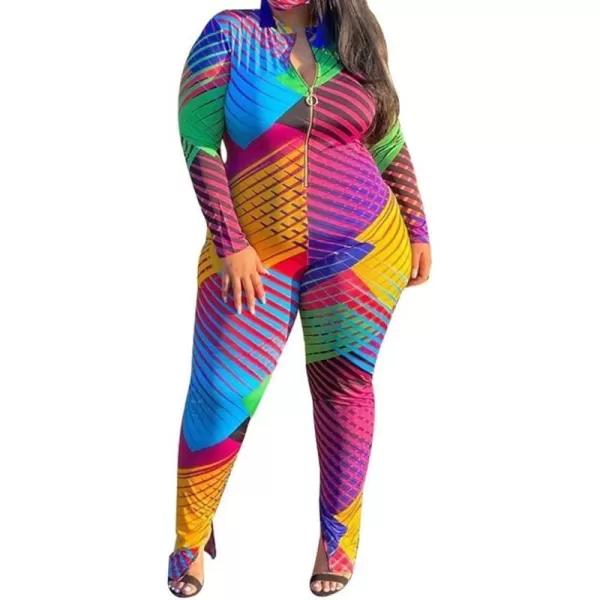 IyMoo Sexy Plus Size Jumpsuits for Women  Long Sleeve Leopard Print Zip V Neck Bodycon Long Romper PlaysuitsMulticolored