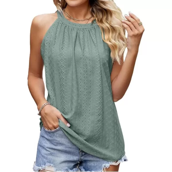 IyMoo Tank Tops for Women Loose Fit Racerback Summer Tops Halter Neck Sleeveless Tanks Trendy BlouseGreen