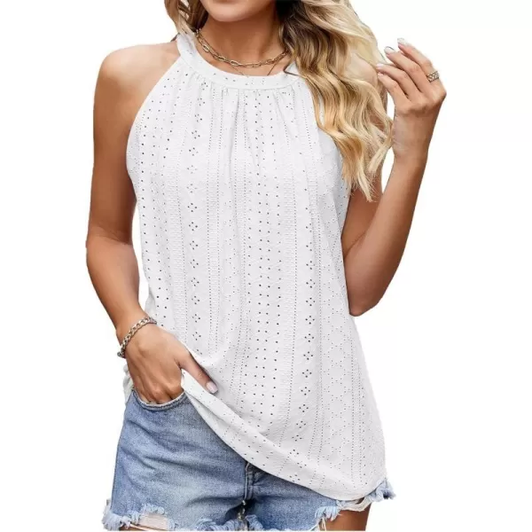 IyMoo Tank Tops for Women Loose Fit Racerback Summer Tops Halter Neck Sleeveless Tanks Trendy BlouseWhite