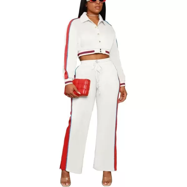 IyMoo Two Piece Outfits for Women Casual Long Sleeve Button Jacket Split Leg Sweatpants with Pockets Tracksuit Clubwear S2XLA1 White