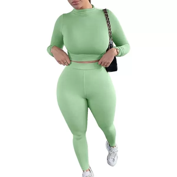 IyMoo Women 2 Piece Outfits Sweatsuit Set  Long Sleeve Ribbed Crop Top  Skinny Long Pants Tracksuit Jogger SetBodycon Green