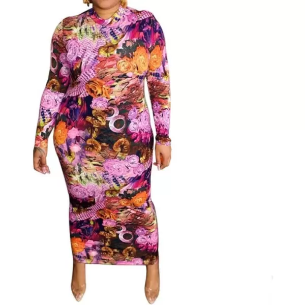IyMoo Women Dress  V NeckMock Neck Reversible Belted Zip Bodycon Dress Club401 Flower