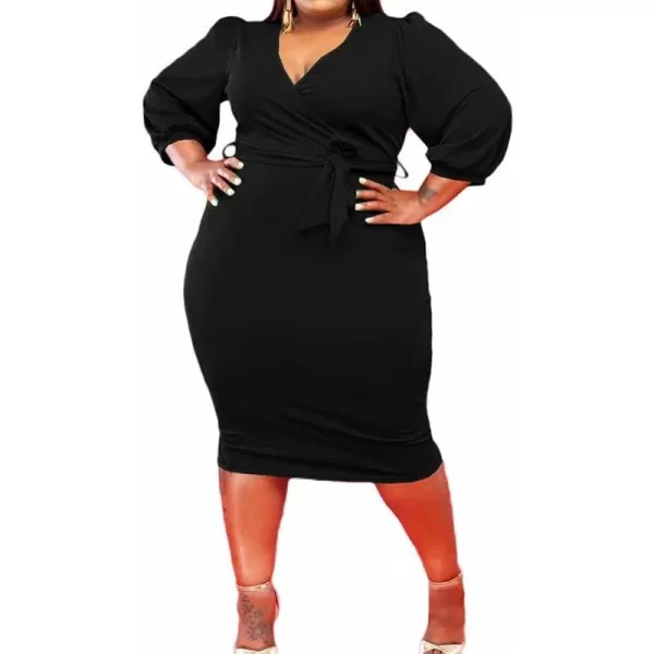 IyMoo Women Sexy Plus Size Dress  Club Outfits Floral Print V Neck Long Sleeve Tie Dye Party Bodycon Dress249 Black