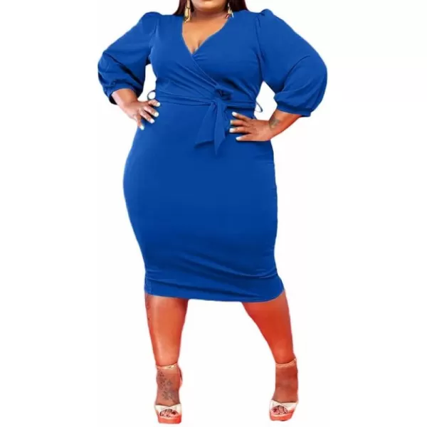 IyMoo Women Sexy Plus Size Dress  Club Outfits Floral Print V Neck Long Sleeve Tie Dye Party Bodycon Dress249 Blue