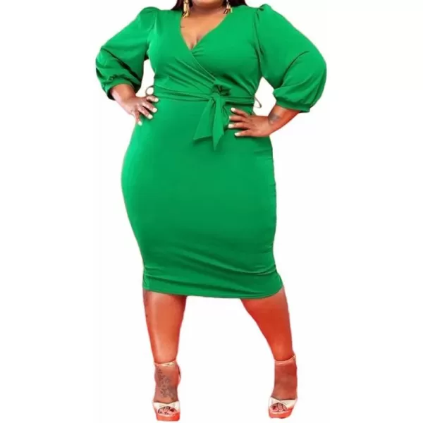 IyMoo Women Sexy Plus Size Dress  Club Outfits Floral Print V Neck Long Sleeve Tie Dye Party Bodycon Dress249 Green