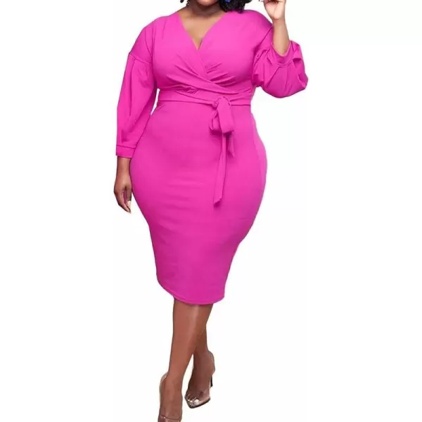 IyMoo Women Sexy Plus Size Dress  Club Outfits Floral Print V Neck Long Sleeve Tie Dye Party Bodycon Dress249 Rose Red