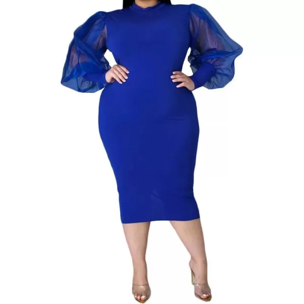 IyMoo Women Sexy Plus Size Dress  Club Outfits Floral Print V Neck Long Sleeve Tie Dye Party Bodycon DressSolid Blue