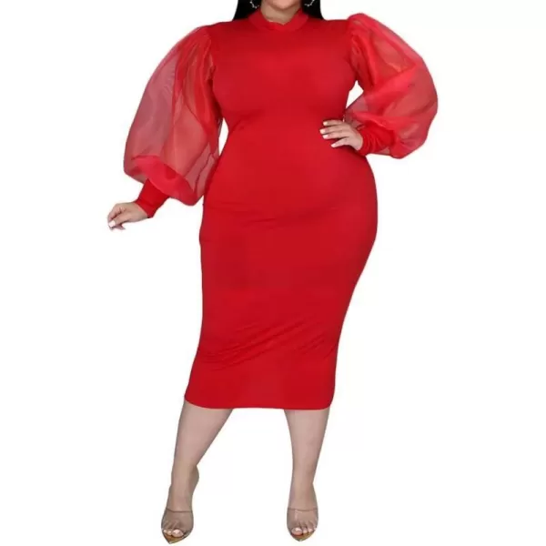 IyMoo Women Sexy Plus Size Dress  Club Outfits Floral Print V Neck Long Sleeve Tie Dye Party Bodycon DressSolid Red