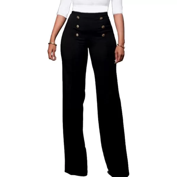 IyMoo Women Stretchy Wide Leg Pants Slacks Casual Back Zipper High Waisted Straight Dress Long Pants WorkBlack Buttons