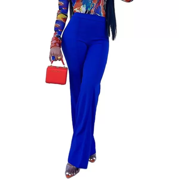 IyMoo Women Stretchy Wide Leg Pants Slacks Casual Back Zipper High Waisted Straight Dress Long Pants WorkBootcut Blue