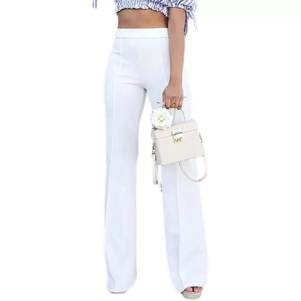 IyMoo Women Stretchy Wide Leg Pants Slacks Casual Back Zipper High Waisted Straight Dress Long Pants WorkBootcut White