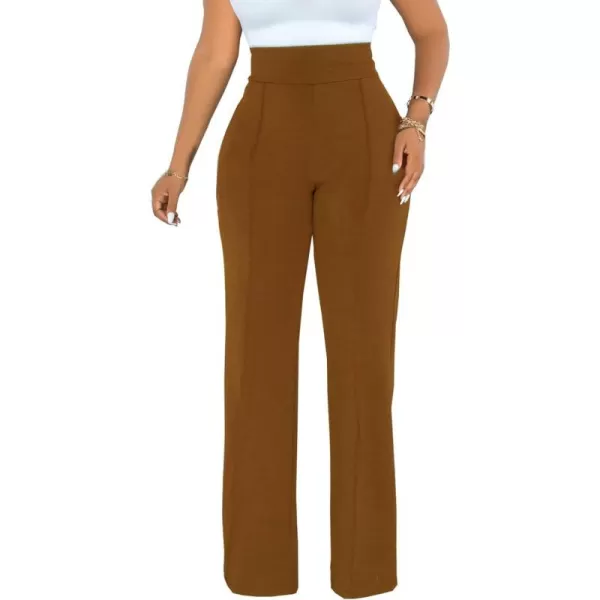 IyMoo Women Stretchy Wide Leg Pants Slacks Casual Back Zipper High Waisted Straight Dress Long Pants WorkCoffee