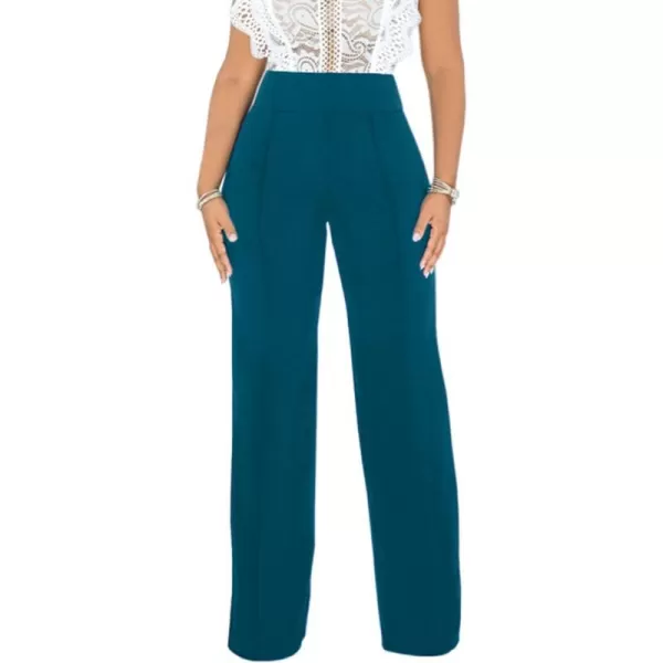 IyMoo Women Stretchy Wide Leg Pants Slacks Casual Back Zipper High Waisted Straight Dress Long Pants WorkDark Green