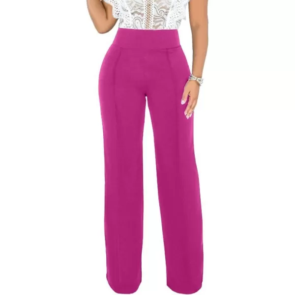 IyMoo Women Stretchy Wide Leg Pants Slacks Casual Back Zipper High Waisted Straight Dress Long Pants WorkFuchsia