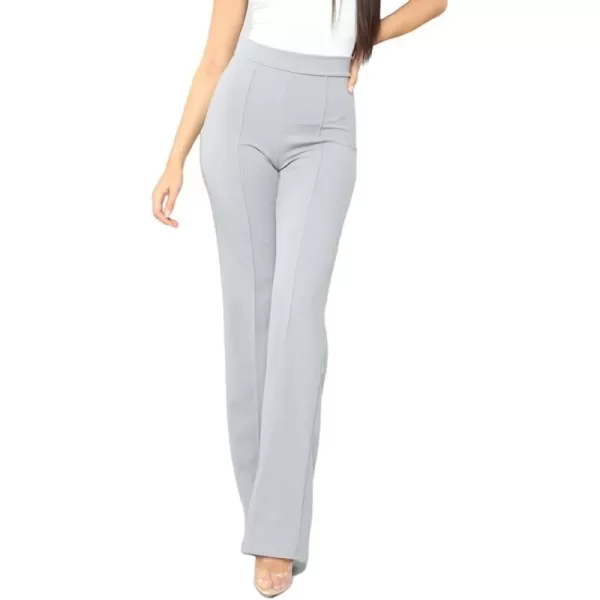 IyMoo Women Stretchy Wide Leg Pants Slacks Casual Back Zipper High Waisted Straight Dress Long Pants WorkGray