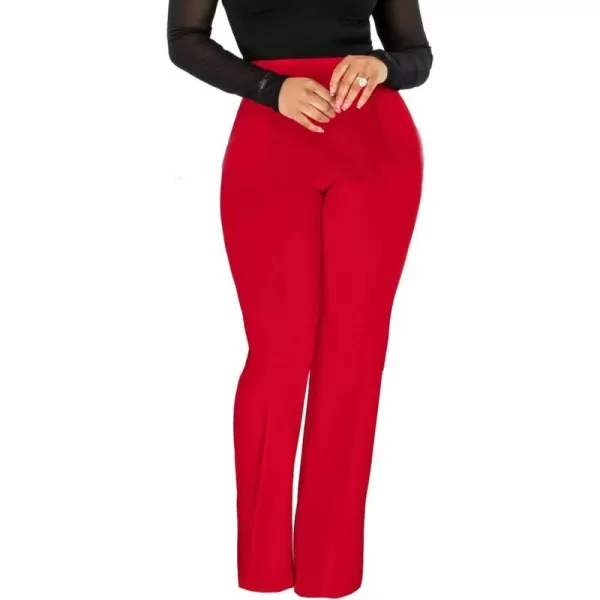 IyMoo Women Stretchy Wide Leg Pants Slacks Casual Back Zipper High Waisted Straight Dress Long Pants WorkRed