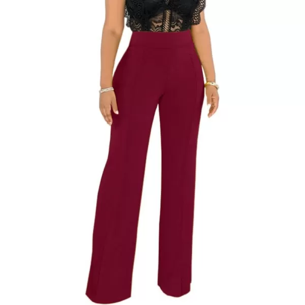 IyMoo Women Stretchy Wide Leg Pants Slacks Casual Back Zipper High Waisted Straight Dress Long Pants WorkWine Red