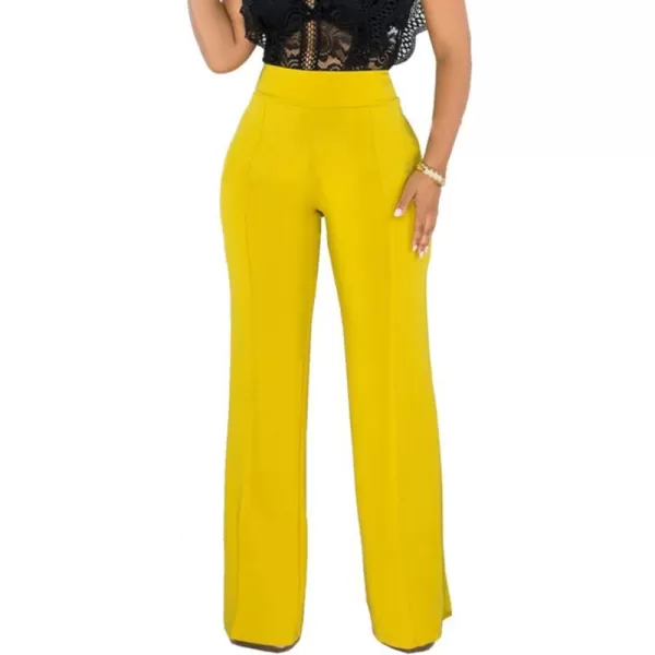IyMoo Women Stretchy Wide Leg Pants Slacks Casual Back Zipper High Waisted Straight Dress Long Pants WorkYellow