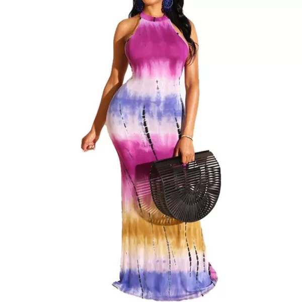 IyMoo Womens Neck Hollow Out Print Party Beach Evening Long Maxi DressRose Red