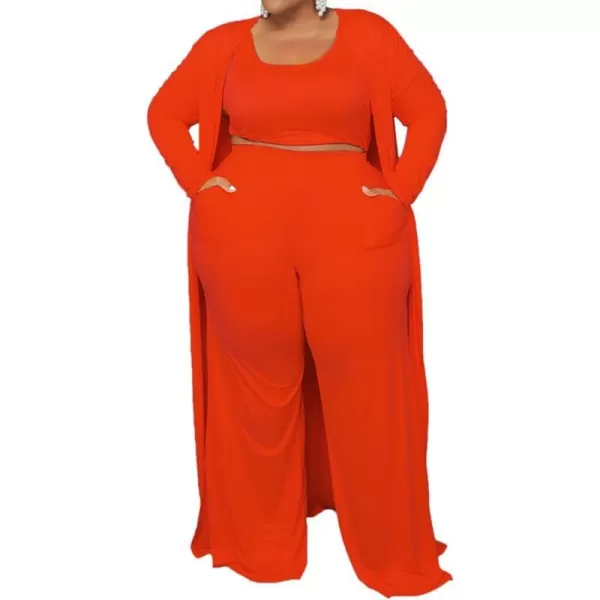 IyMoo Womens Plus Size Cardigan Tank Crop Top and Wide Leg Long Pants Jumpsuit Romper Set 3 Piece Sets OutfitBright Orange