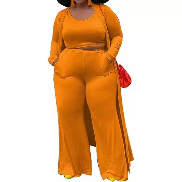 IyMoo Womens Plus Size Cardigan Tank Crop Top and Wide Leg Long Pants Jumpsuit Romper Set 3 Piece Sets OutfitOrange