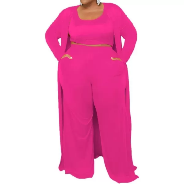 IyMoo Womens Plus Size Cardigan Tank Crop Top and Wide Leg Long Pants Jumpsuit Romper Set 3 Piece Sets OutfitRose Red