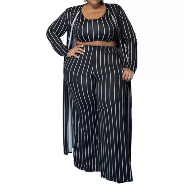 IyMoo Womens Plus Size Cardigan Tank Crop Top and Wide Leg Long Pants Jumpsuit Romper Set 3 Piece Sets OutfitStripe Black