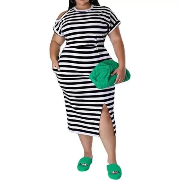 IyMoo Womens Plus Size Casual Cold Shoulder Cold Shoulder Short Sleeve Party Bodycon Sheath Ruched Dress with PocketsBlack