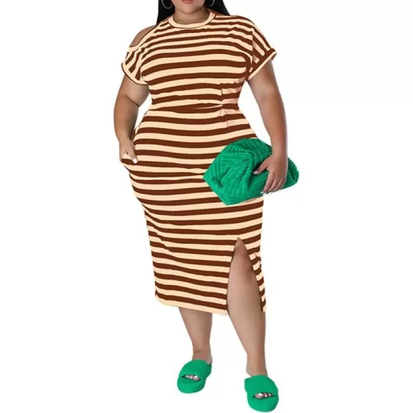 IyMoo Womens Plus Size Casual Cold Shoulder Cold Shoulder Short Sleeve Party Bodycon Sheath Ruched Dress with PocketsCaramel
