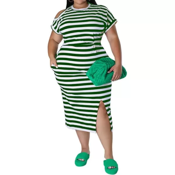 IyMoo Womens Plus Size Casual Cold Shoulder Cold Shoulder Short Sleeve Party Bodycon Sheath Ruched Dress with PocketsGreen