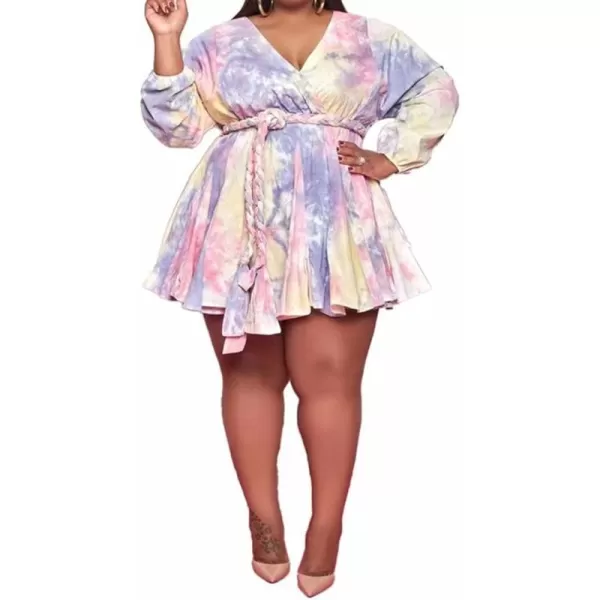 IyMoo Womens Plus Size Cute Shift Dress Belted Ruffle Wrap V Neck Swing Tunic Mini DressPurple Red